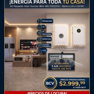KIT INVERSOR HÍBRIDO 8Kw 48V 110/220V + BATERÍA 51.2V 100Ah 5.12kWh