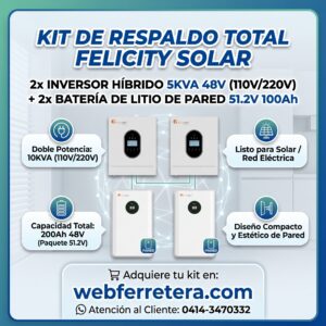 KIT INVERSOR HÍBRIDO FELICITY 5KVA*2und 48V 110/220V + BATERÍA 51.2V 100Ah*2und