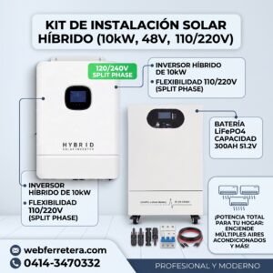 KIT INVERSOR HÍBRIDO 10KW 48V 110/220V + BATERÍA 51.2V 300Ah