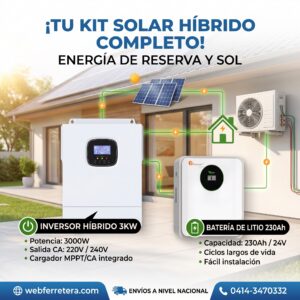KIT INVERSOR HÍBRIDO 3KW 24V 220V + BATERÍA 24V 230Ah