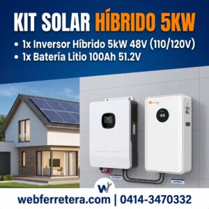 KIT INVERSOR HÍBRIDO 5KW 48V 110/120V + BATERÍA 51.2V 100Ah