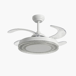 VENTILADOR DE TECHO LED CON ASPAS RETRÁCTILES Y ANILLO CRISTALIZADO
