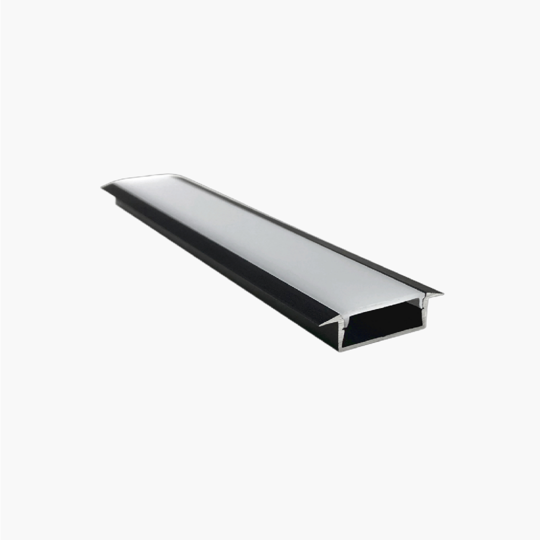 PERFIL DE ALUMINIO PARA EMPOTRAR 20mm × 10mm (TRAMO DE 3 METROS) CON PESTAÑA Y DIFUSOR OPALINO PARA CINTAS COB/MANGUERAS LED